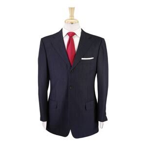 Mariano Rubinacci LH Napoli Navy Blue Striped Wool Fleece Suit 38R